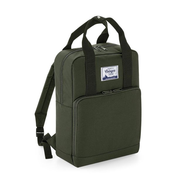 Backpack, green, label